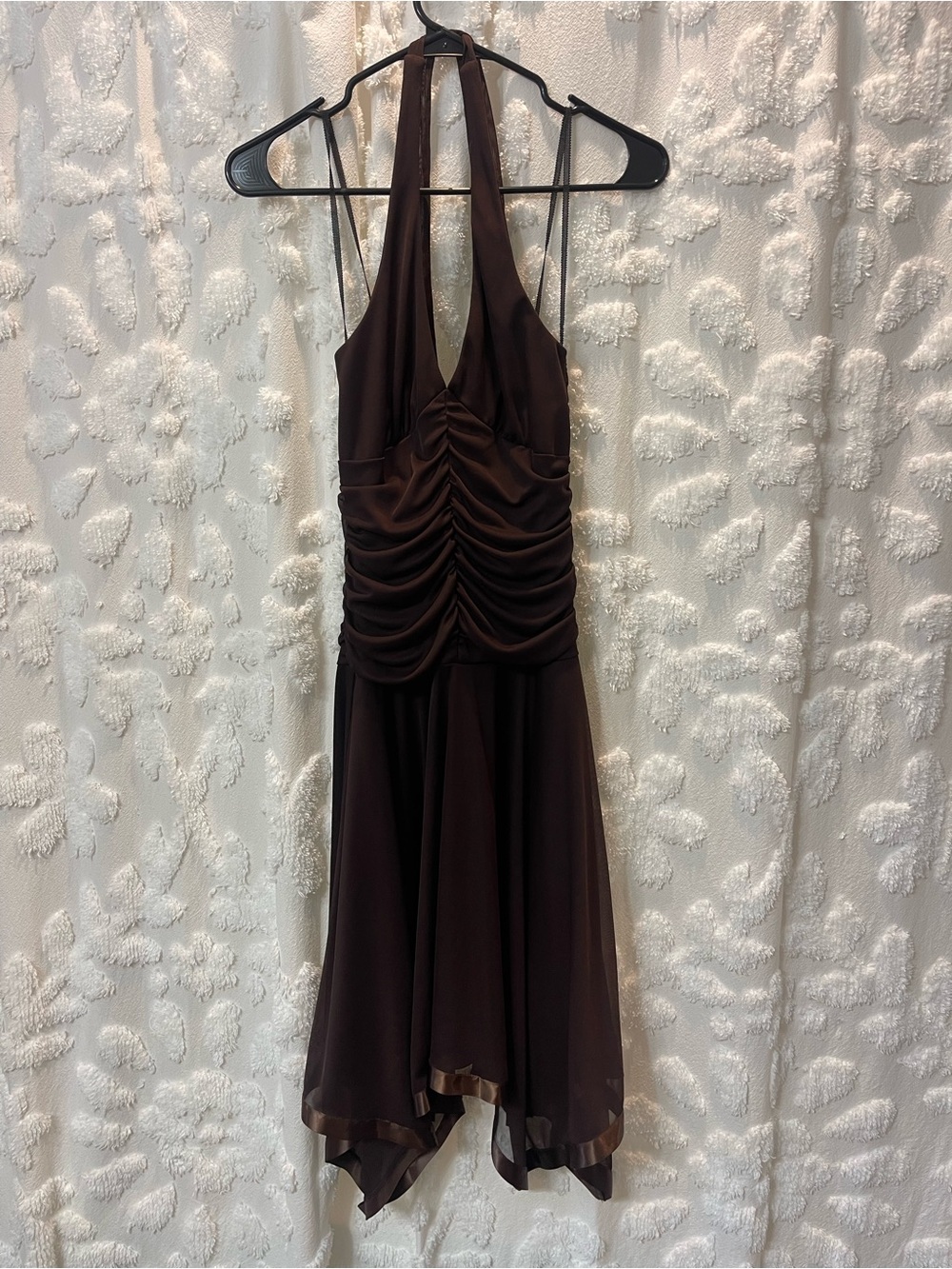 Vintage City Triangles Brown halter neck dress with ruched detail